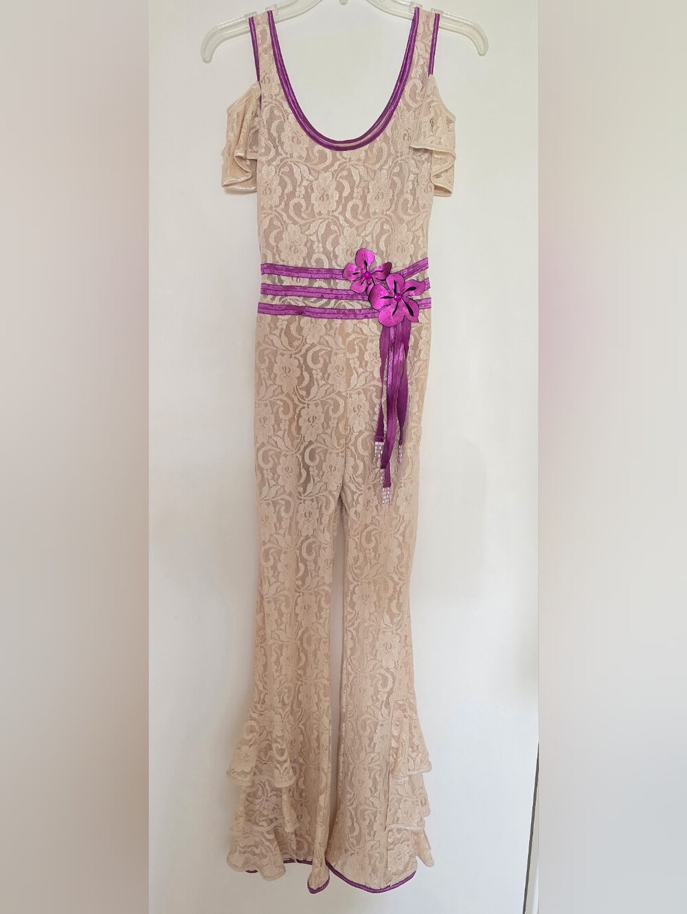 TaylorMade Beige Lace Jumpsuit with Fuchsia Trim